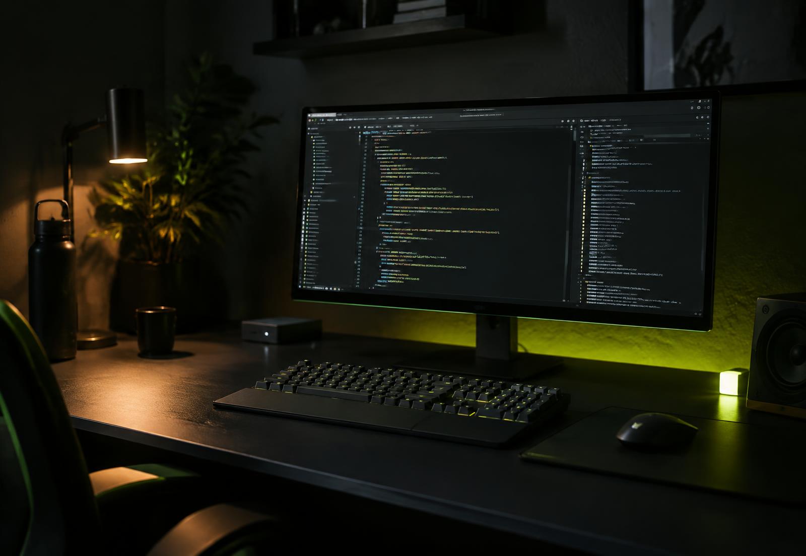 Illustrative photo of a developer workstation with code on screen